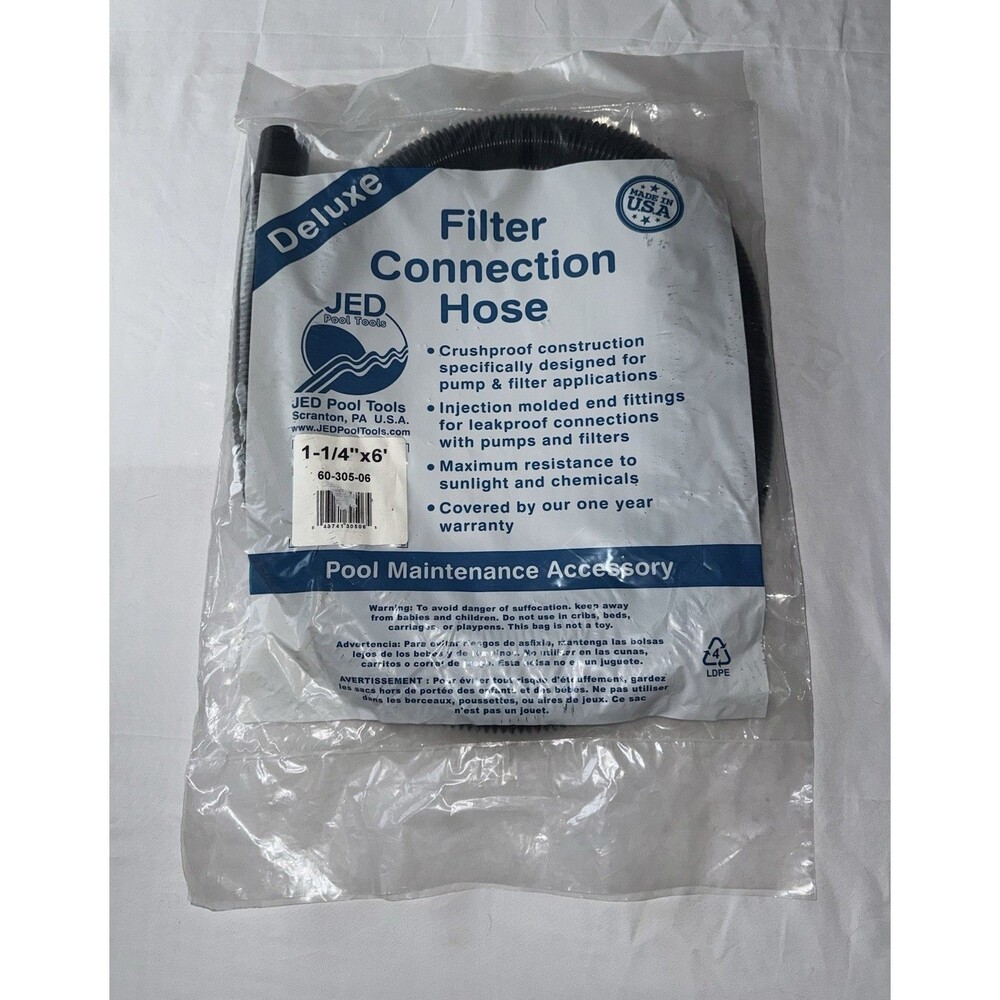 JED Pool Tools Deluxe Filter Connection Hose 1-1/4” x 6’ Pool Pump Filter NEW